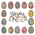 Happy Easter objects collection, hand drawn set, vector. Royalty Free Stock Photo